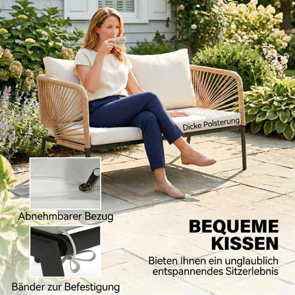 4-Piece Outdoor Furniture Set, Metal & PE Rattan, White