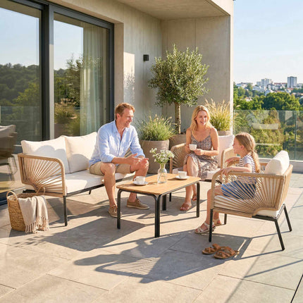 4-Piece Outdoor Furniture Set, Metal & PE Rattan, White