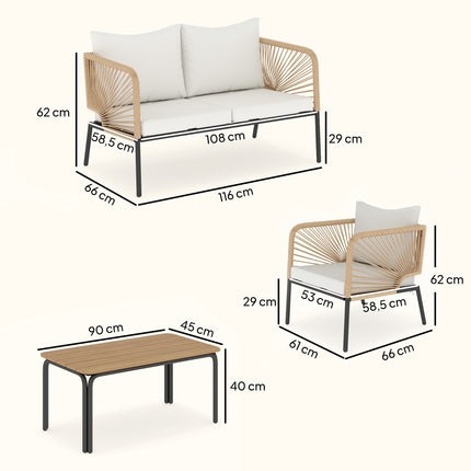4-Piece Outdoor Furniture Set, Metal & PE Rattan, White