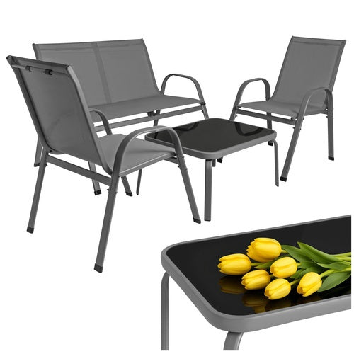 4-Piece Outdoor Furniture Set, Steel & Glass, Gray
