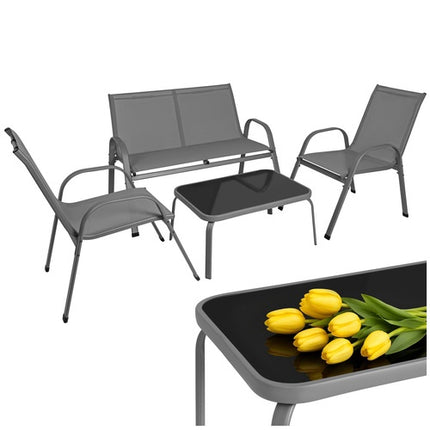 4-Piece Outdoor Furniture Set, Steel & Glass, Gray