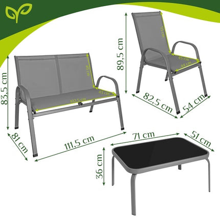 4-Piece Outdoor Furniture Set, Steel & Glass, Gray