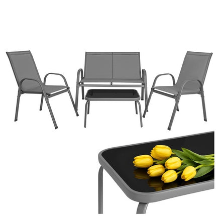 4-Piece Outdoor Furniture Set, Steel & Glass, Gray