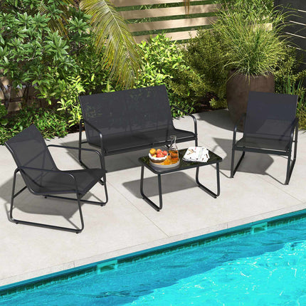 4-Piece Outdoor Lounge Set, 2 Chairs, Loveseat, Glass Table