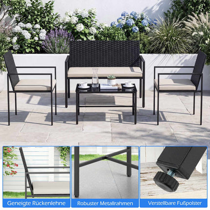 4-Piece Outdoor Rattan Furniture Set with Cushions
