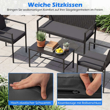 4-Piece Outdoor Rattan Furniture Set with Cushions