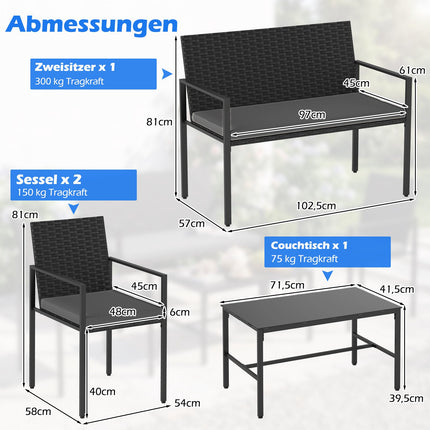 4-Piece Outdoor Rattan Furniture Set with Cushions
