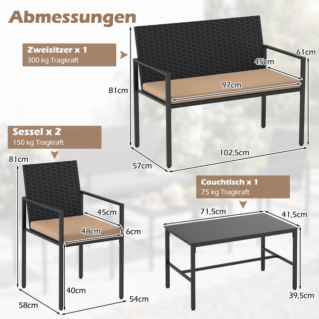 4-Piece Outdoor Rattan Furniture Set with Glass Table