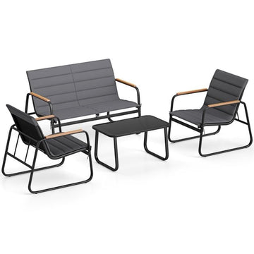 4-Piece Patio Conversation Set, Grey Cushions, Metal Frame
