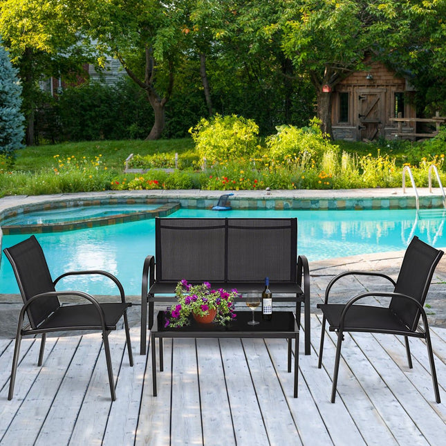 4-Piece Patio Furniture Set, Black, Breathable Fabric