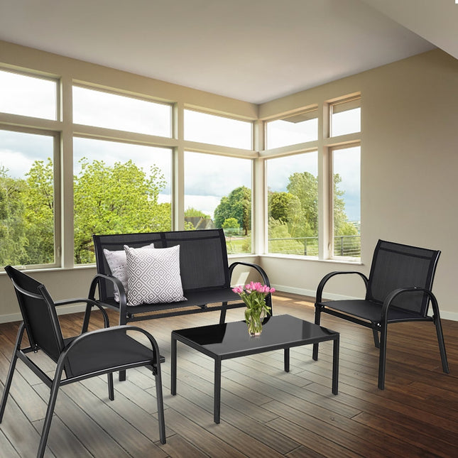 4-Piece Patio Furniture Set, Black, Breathable Fabric