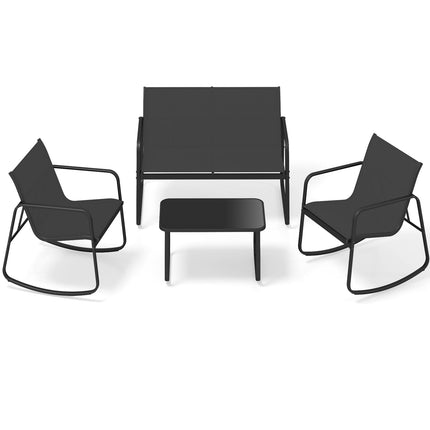 4-Piece Patio Furniture Set, Rocking Chairs, Glass Table, Black
