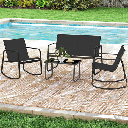 4-Piece Patio Furniture Set, Rocking Chairs, Glass Table, Black