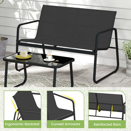 4-Piece Patio Furniture Set, Rocking Chairs, Glass Table, Black