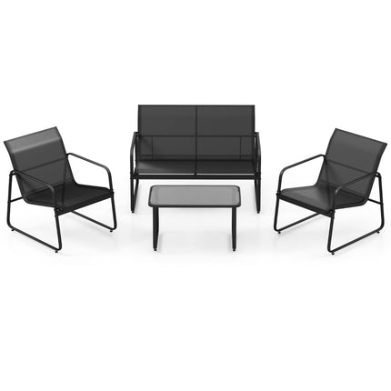 4-Piece Patio Furniture Set with Glass Coffee Table