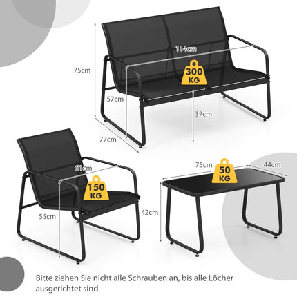 4-Piece Patio Furniture Set with Glass Coffee Table