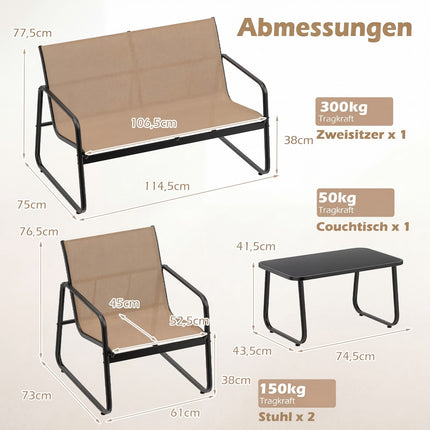 4-Piece Patio Furniture Set with Glass Coffee Table