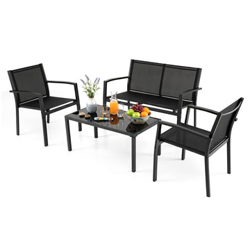 4-Piece Patio Furniture Set with Glass Table & Metal Frame