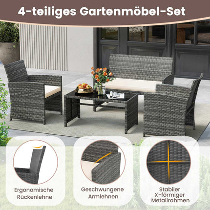 4-Piece Patio Furniture Set with Rattan Chairs & Table