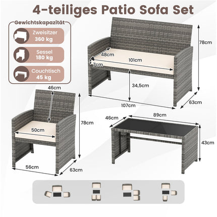 4-Piece Patio Furniture Set with Rattan Chairs & Table