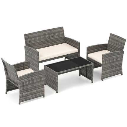 4-Piece Patio Furniture Set with Rattan Chairs & Table