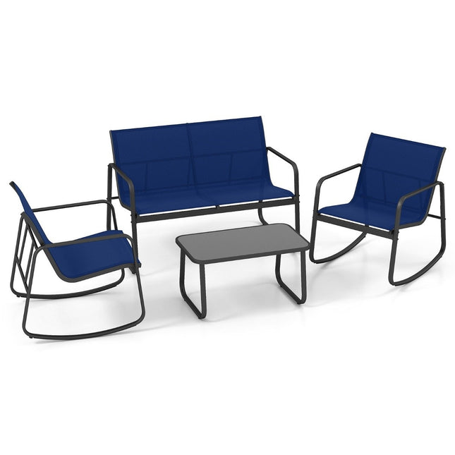 4-Piece Patio Furniture Set with Rocking Chairs, Blue