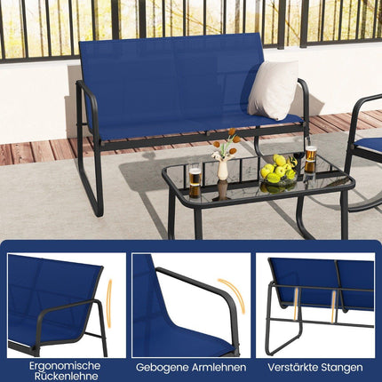 4-Piece Patio Furniture Set with Rocking Chairs, Blue
