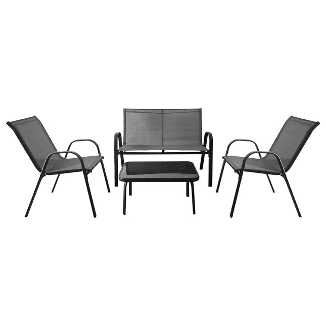 4-Piece Patio Set – Metal Frame, Fabric Seats, Glass Table