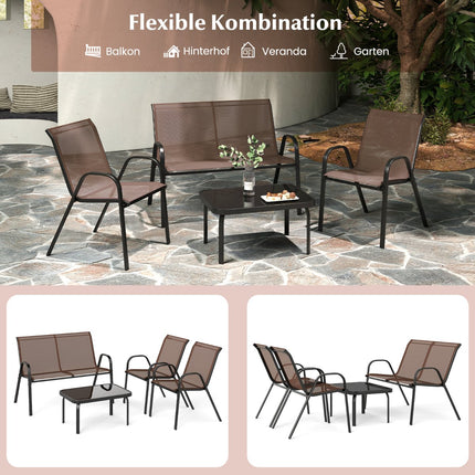 4-Piece Patio Set with Metal Frame & Glass Table