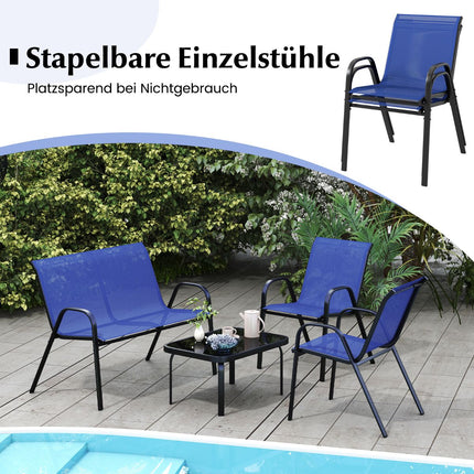 4-Piece Patio Set with Metal Frame & Glass Tabletop