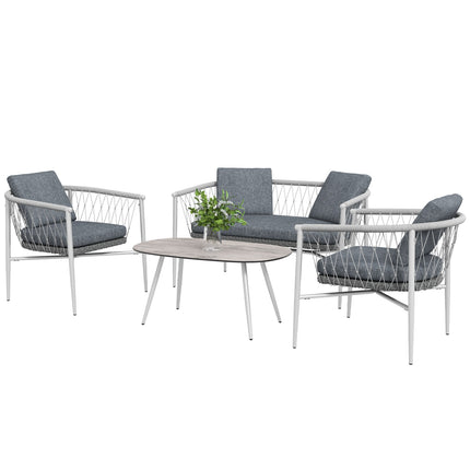 Rattan garden furniture, 4-piece, gray cushions