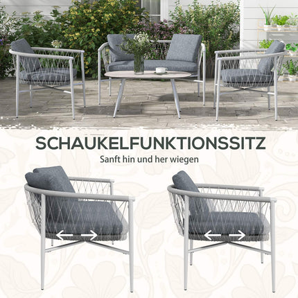 Rattan garden furniture, 4-piece, gray cushions