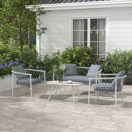 Rattan garden furniture, 4-piece, gray cushions
