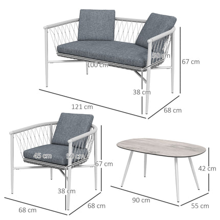 Rattan garden furniture, 4-piece, gray cushions