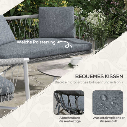 Rattan garden furniture, 4-piece, gray cushions