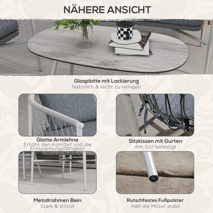 Rattan garden furniture, 4-piece, gray cushions