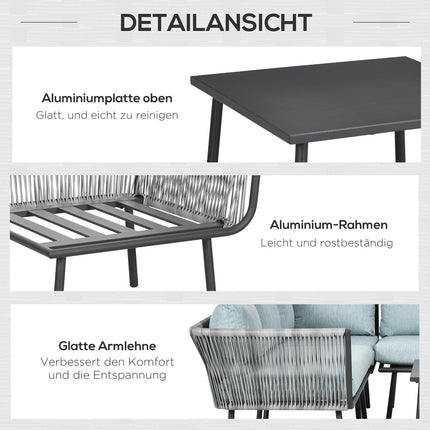 Rattan garden furniture, with cushions, gray - 4 pieces