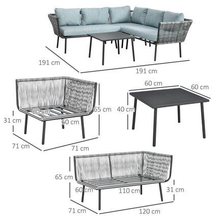 Rattan garden furniture, with cushions, gray - 4 pieces