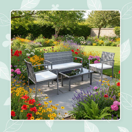 4-Piece Rattan Garden Furniture Set with Cushions