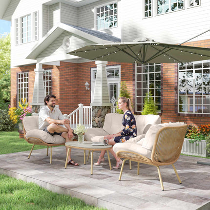 4-Piece Rattan Garden Furniture Set with Cushions