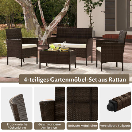 4-Piece Rattan Garden Furniture Set with Cushions