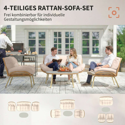4-Piece Rattan Garden Furniture Set with Cushions
