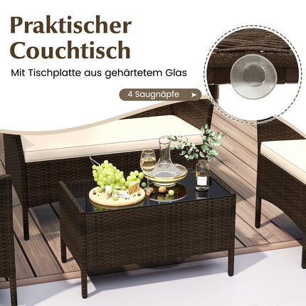 4-Piece Rattan Garden Furniture Set with Cushions