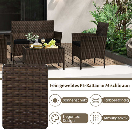 4-Piece Rattan Outdoor Furniture Set with Cushions