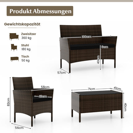 4-Piece Rattan Outdoor Furniture Set with Cushions