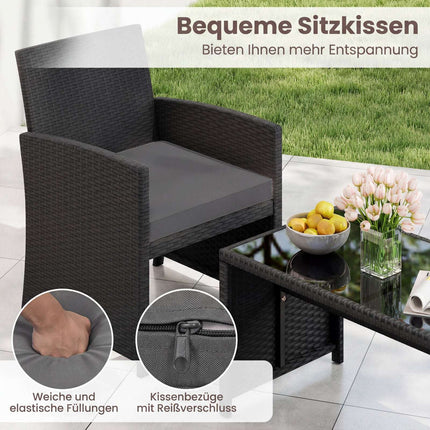 4-Piece Rattan Outdoor Sofa Set with Glass Table, Grey