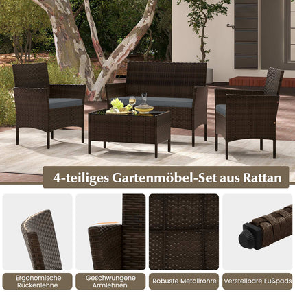 4-Piece Rattan Patio Set with Cushions and Table, Grey