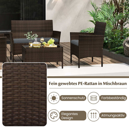 4-Piece Rattan Patio Set with Cushions and Table, Grey