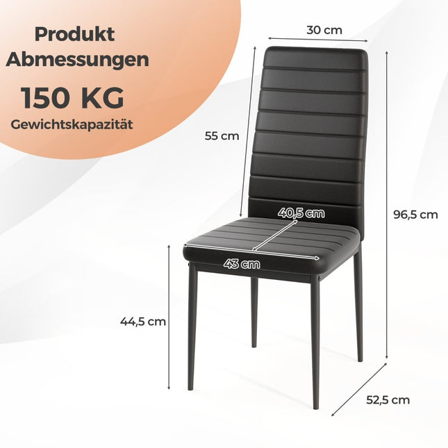 4-Piece Set Dining Chairs, Faux Leather, Armless, Black
