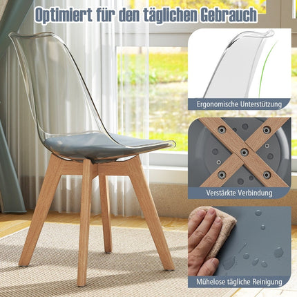 4-Piece Set Transparent Dining Chairs with Wood Legs